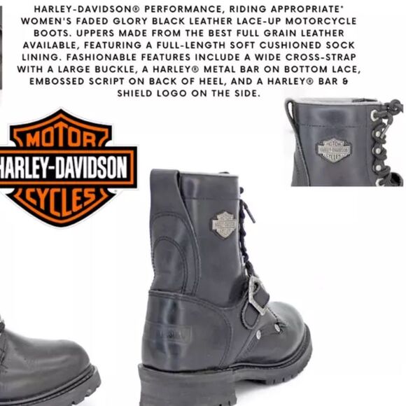Harley Davidson Faded Glory Women's Motorcycle Black Leather Biker Boots Size 7 - Picture 15 of 16